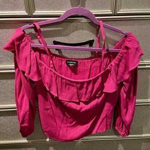 BEBE Womens Pink Off the Shoulder 3/4 Sleeve top Sz. L